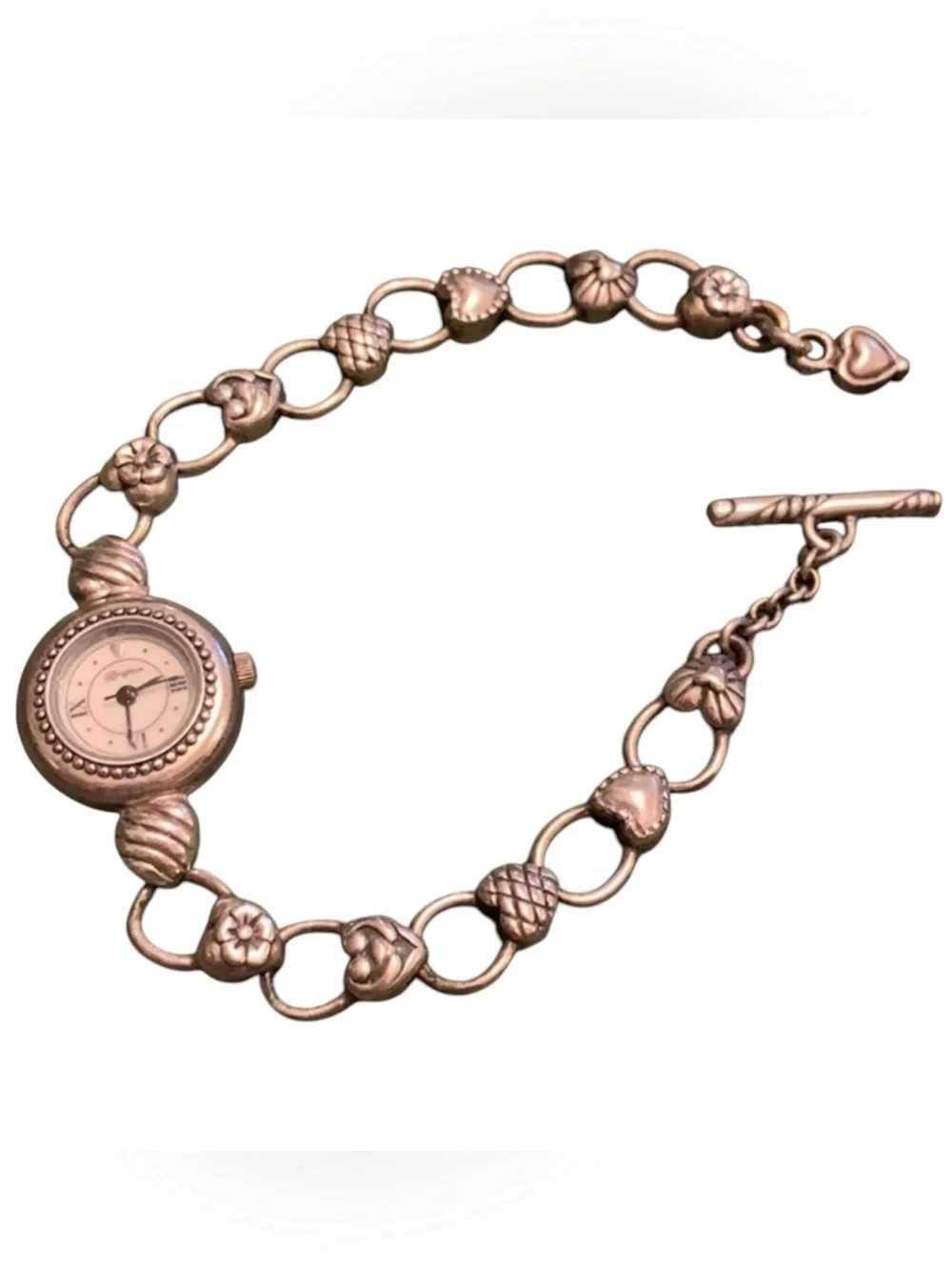Brighton Vintage Silver Heart & Floral Link Bracelet Watch - New Battery